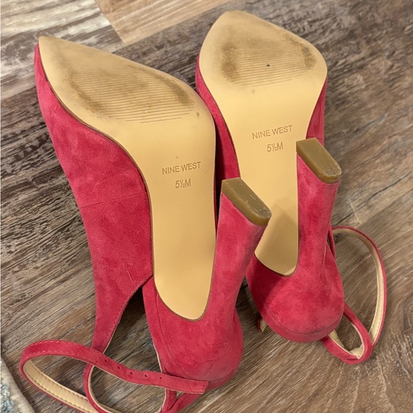 Fuscia pink suede sling back heels Nine West 5.5 - Picture 5 of 7